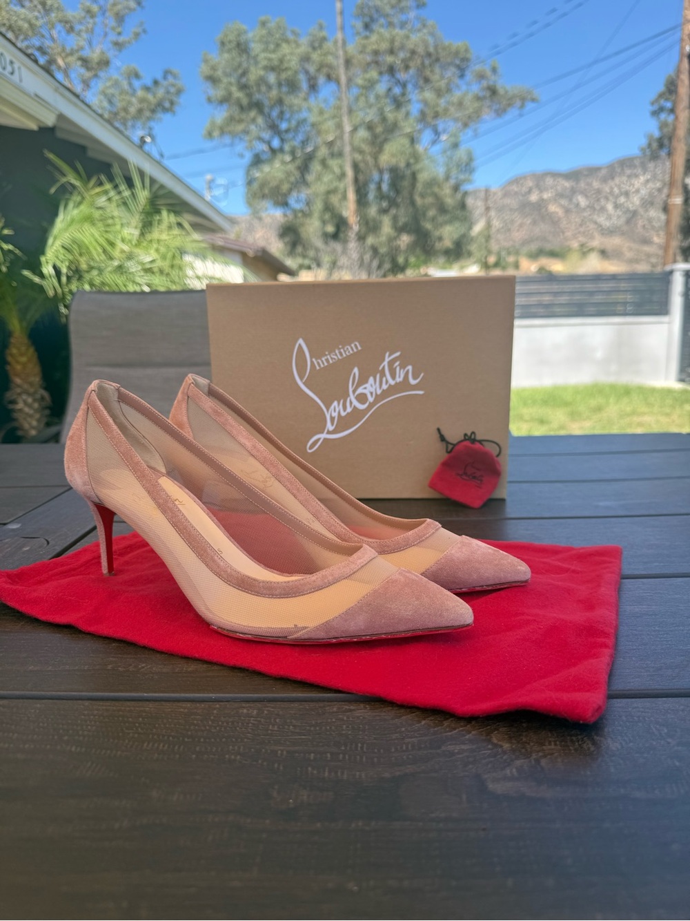 Christian Louboutin Galativi 70 Courtisane Nude Suede & Mesh Pumps – EU 40